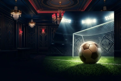 照明に照らされた競技場のサッカーボール